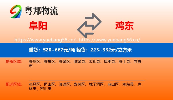 阜阳到鸡东县物流专线