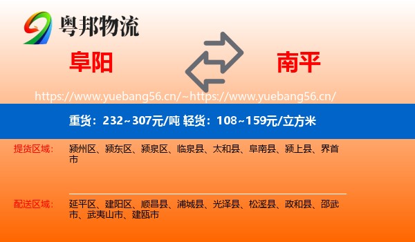 阜阳到南平物流专线
