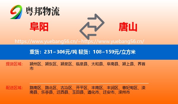 阜阳到唐山物流专线