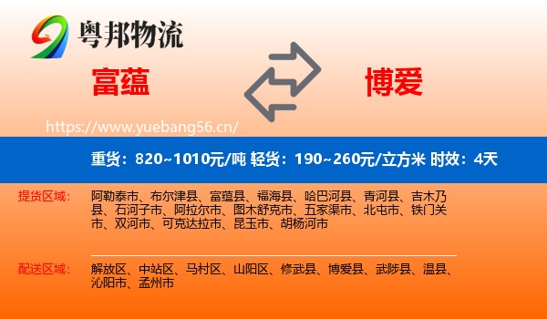 富蕴到博爱县物流专线名片
