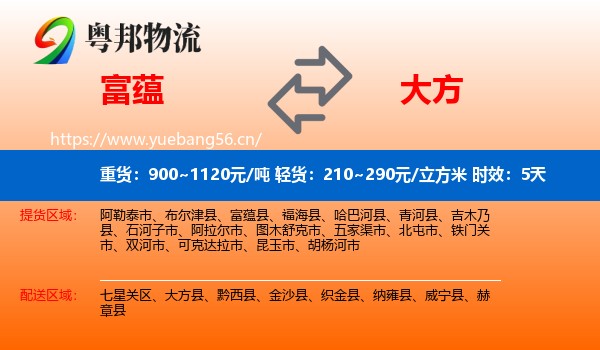 富蕴到大方县物流专线名片