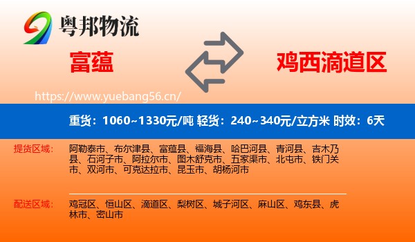 富蕴到滴道区物流专线名片