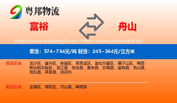 富裕县到舟山物流专线