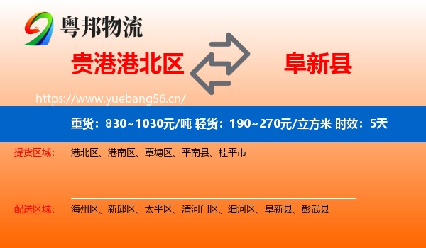 贵港港北区到阜新县物流专线名片