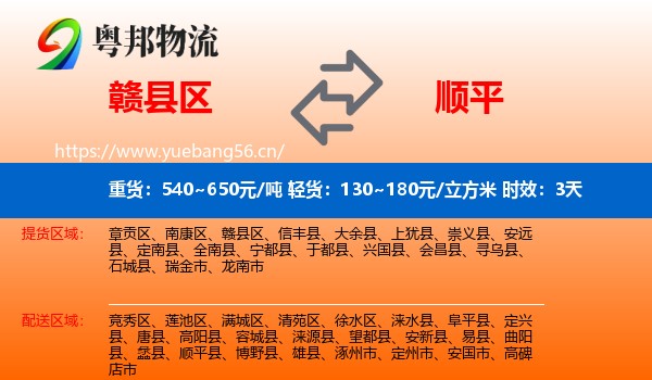 赣县区到顺平县物流 赣县区到顺平县物流专线名片