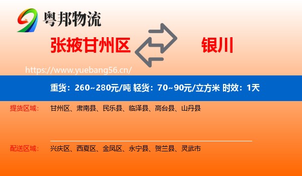 张掖甘州区到银川物流专线名片