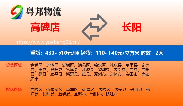 高碑店到长阳县物流专线名片