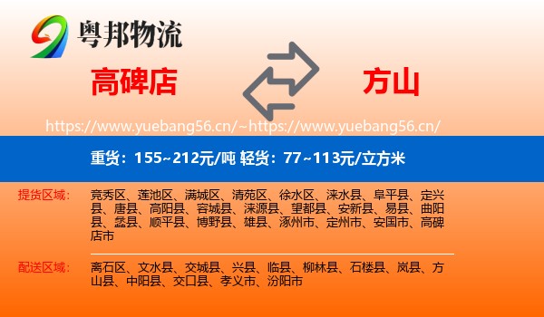高碑店到方山县物流