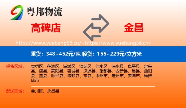 高碑店到金昌物流
