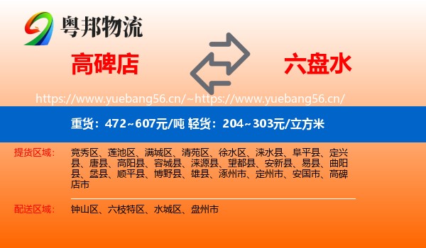 高碑店到六盘水物流