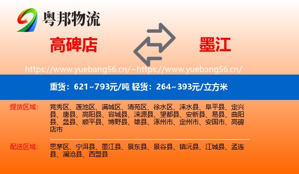 高碑店到墨江县物流