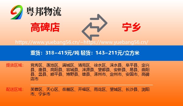 高碑店到宁乡市物流