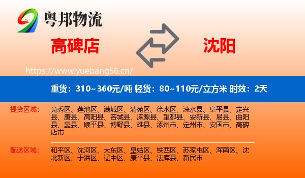高碑店到沈阳物流专线名片