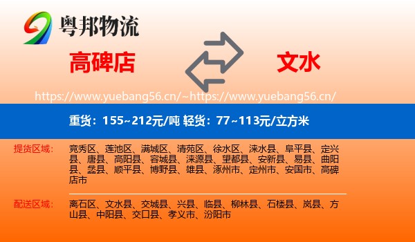 高碑店到文水县物流