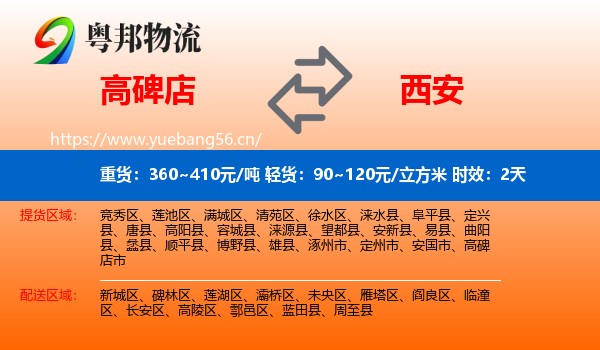 高碑店到西安物流专线名片
