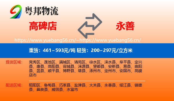 高碑店到永善县物流