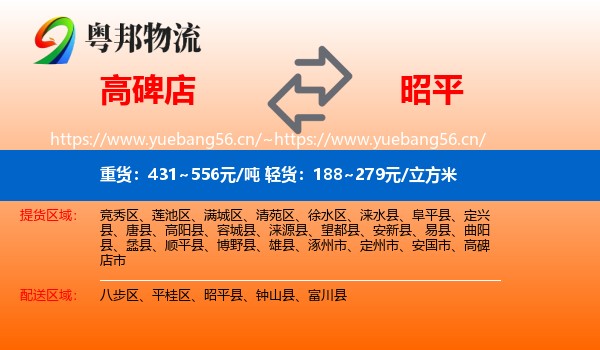高碑店到昭平县物流