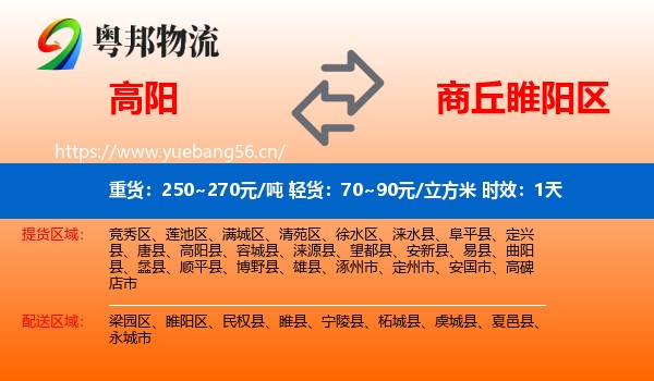 高阳到睢阳区物流 高阳到睢阳区物流专线名片