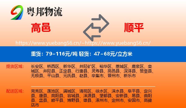 高邑到顺平县物流