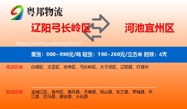 辽阳弓长岭区到宜州区物流专线名片