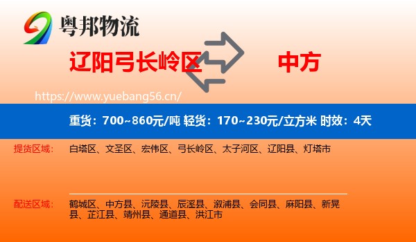 辽阳弓长岭区到中方县物流专线名片