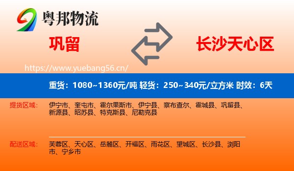 巩留到天心区物流专线名片