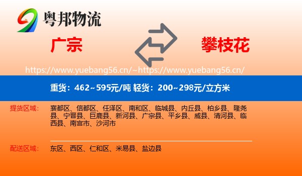 广宗到攀枝花物流