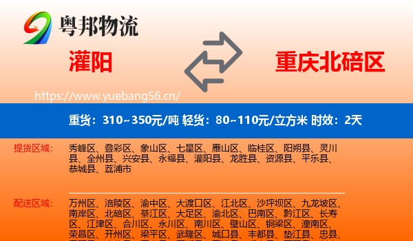灌阳到北碚区物流专线名片