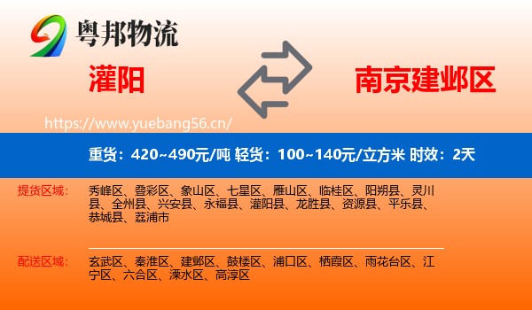 灌阳到建邺区物流专线名片