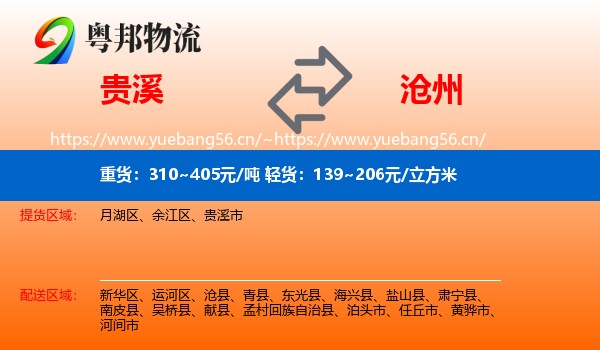 贵溪市到沧州物流专线