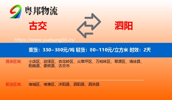 古交到泗阳县物流专线名片