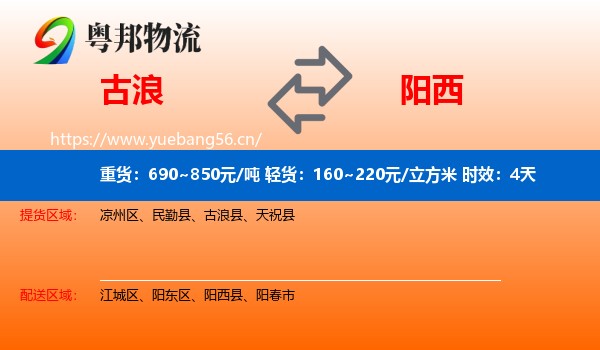 古浪到阳西县物流专线名片