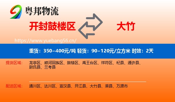 开封鼓楼区到大竹县物流专线名片