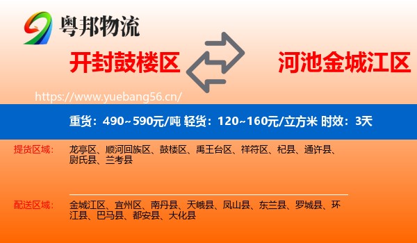 开封鼓楼区到金城江区物流专线名片
