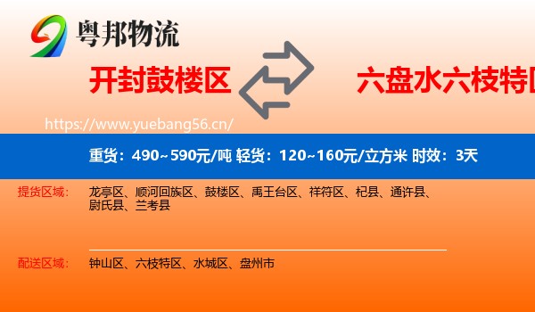 开封鼓楼区到六枝特区物流专线名片