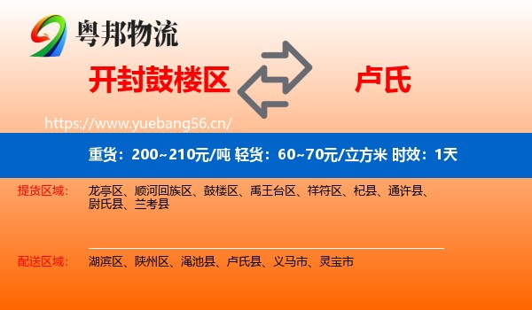 开封鼓楼区到卢氏县物流专线名片