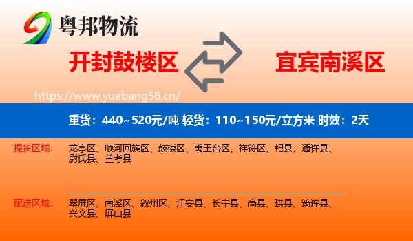 开封鼓楼区到南溪区物流专线名片