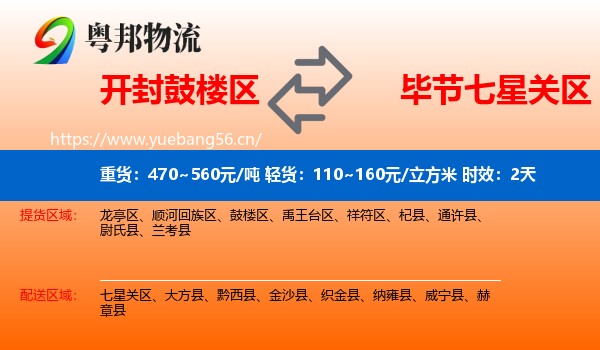 开封鼓楼区到七星关区物流专线名片