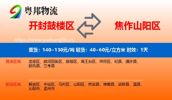 开封鼓楼区到山阳区物流专线名片
