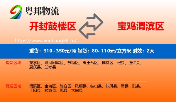 开封鼓楼区到渭滨区物流专线名片