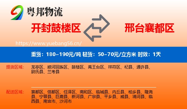 开封鼓楼区到襄都区物流专线名片