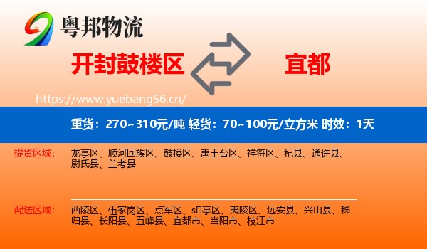 开封鼓楼区到宜都市物流专线名片