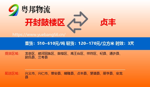 开封鼓楼区到贞丰县物流专线名片