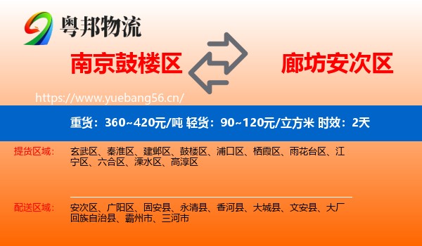 南京鼓楼区到安次区物流专线名片