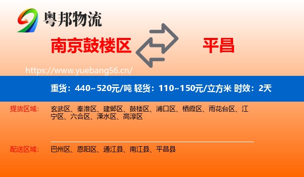 南京鼓楼区到平昌县物流专线名片
