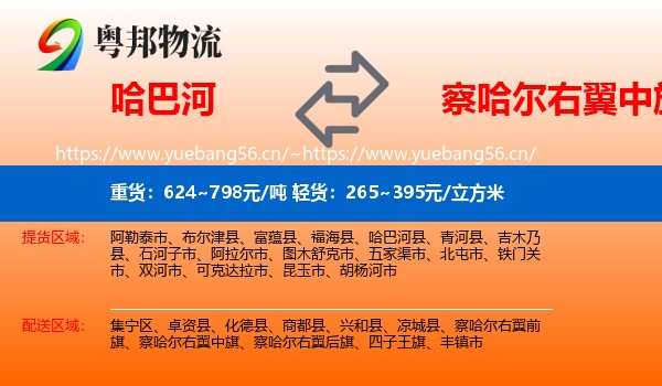 哈巴河到察哈尔右翼中旗物流