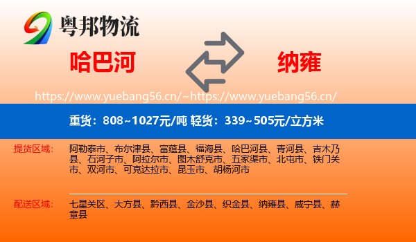 哈巴河到纳雍县物流