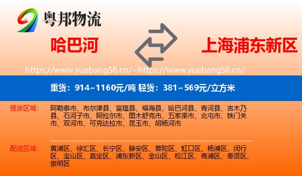 哈巴河到浦东新区物流