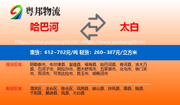 哈巴河到太白县物流