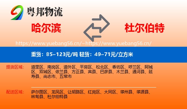 哈尔滨到杜尔伯特县物流